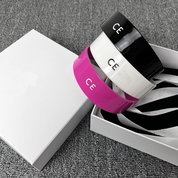 

with box 2022 cel-letter designers women headband strong acrylic fashion hair hoop red white black girls headbands luxury headwear, Silver