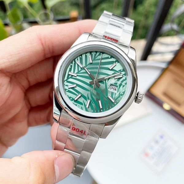 

brand men's fashion watch palm leaf large dial stainless steel mechanical glow-in-the-dark waterproof leisure watch ah, Slivery;brown