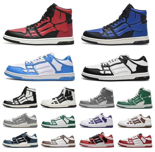 

luxury designer skel bones low leather shoes skeleton sneakers blue red white black green grey men women outdoor sports trainers with origin