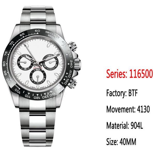 

better factory bt116500 men's watch cal4130 automatic timing 12.2 ceramic circle white dial 904l bracelet eternal watch, Slivery;brown