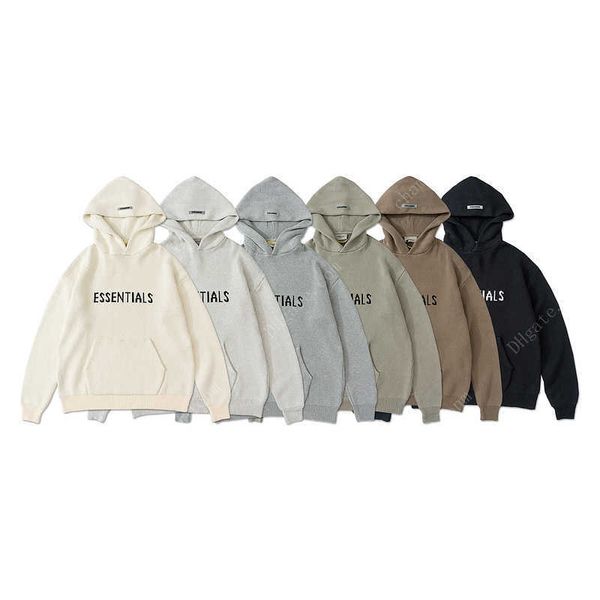 

version 7th collection essential knit pullover men women hip hop streetwear hooded sweater loose thick wool sweaters, Black