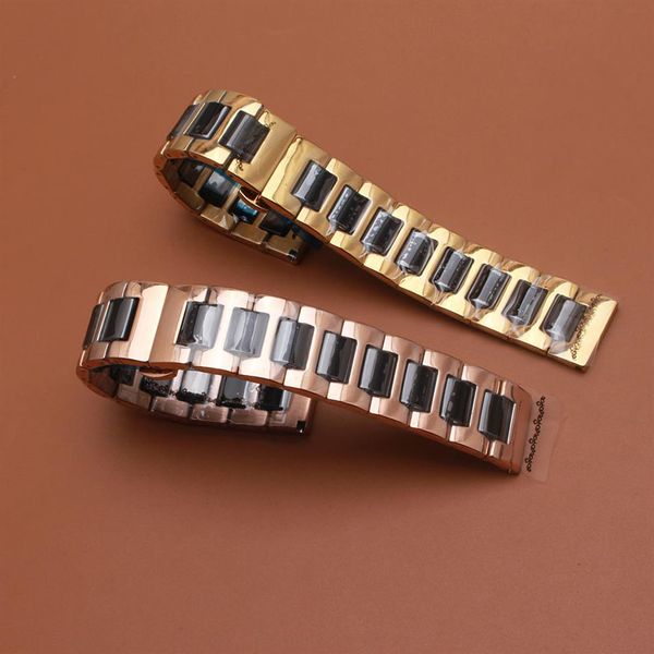 

colorful watchband mixed black and gold rosegold watch band strap bracelet fashion polished ceramic watches accessories for gear s3062, Black;brown