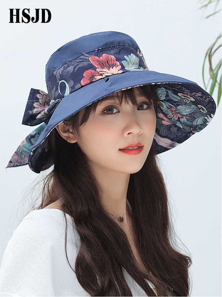 

beanie/skull caps summer womens large wide brim flowers sun hat female bowknot visor caps foldable elegance anti-uv beach hat lady's su, Blue;gray