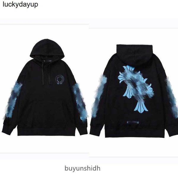 

men's hoodies designer sweatshirts mens womens chroms flower front printed pocket zipper fashion brand hoodie, Black