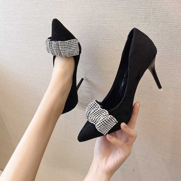 

dress shoes rimocy bling shiny crystal high heels women pointed toe thin pumps woman shining rhinestone party female 221213, Black