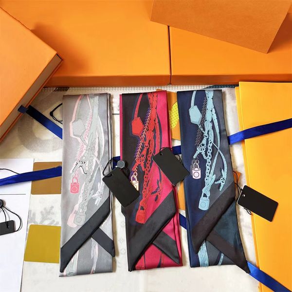 

2023 women's fashion scarf designer headscarf classic handbag scarf highs quality silk material size 8x120, Blue;gray