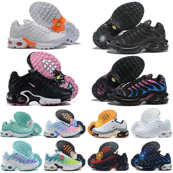 

2022 tn kids shoes enfant breathable soft sports chaussures boys girls tns plus sneakers youth requin trainers size 24-35, Black