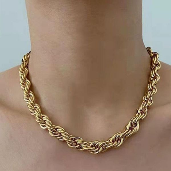

fashion hip hop jewelry 8mm 316l titanium chains twisted rope designer necklace woman 18k gold link chain choker womens short punk thick nec, Silver