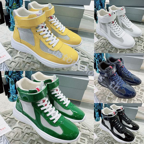 

2023 americas cup sneaker men casual shoes platform runner sports shoes high sneakers mens rubber sole fabric patent leather trainers with b, Black