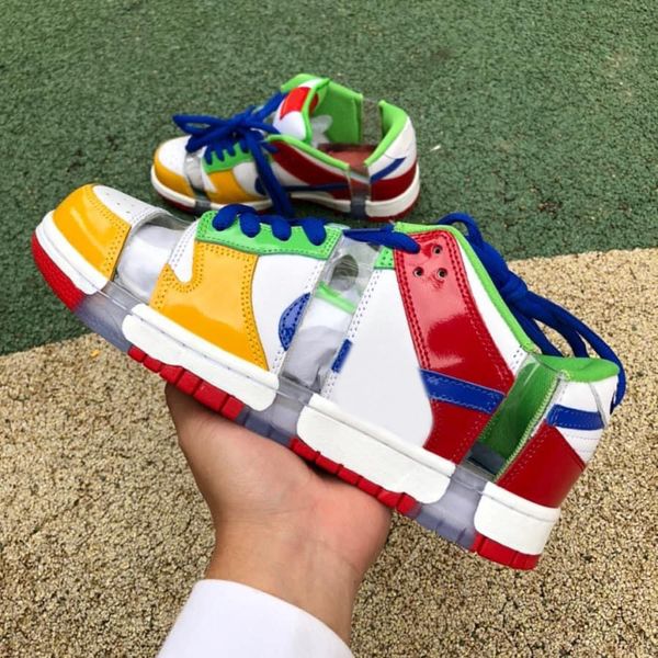 

shoes authentic dunked sb low sandy bodecker men women splicing montage yellow red blue green white sports sneakers original