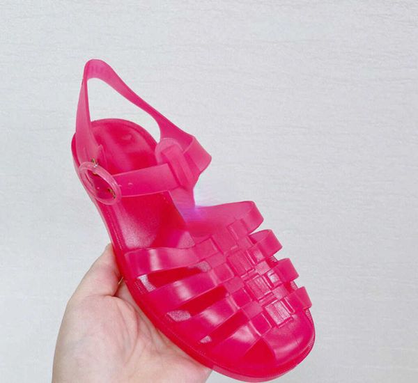 

dress shoes brand designer design 2022 spring and summer crystal round head buckle flat sandals jelly shoes couple's style size 36-46, Black