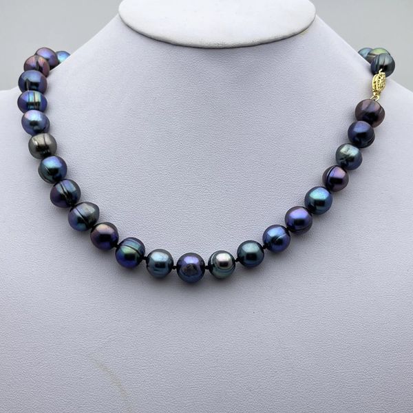 

9-10mm natural black baroque pearl necklace 18inch 925 silver clasp
