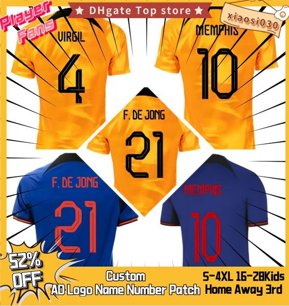 

2022 memphis soccer jerseys netherlands football shirt de jong wijnaldum van dijk 2022 holland de ligt jersey dumfries big size maillot men, Black;yellow