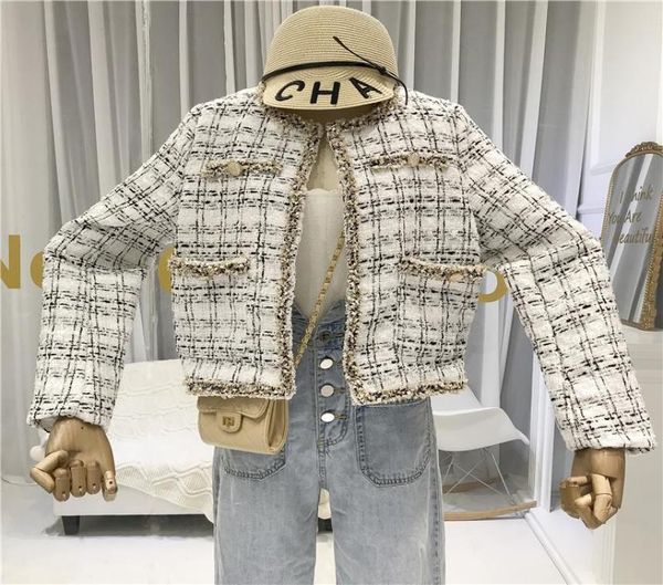 

women039s jackets women buttons pockets design tweed tassel plaid coats female autumn3050322, Black;brown