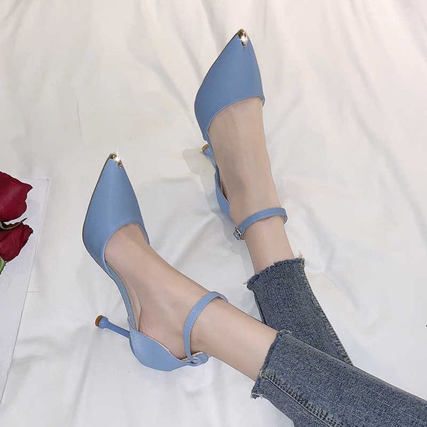 

dress shoes rimocy ankle strap stiletto heels pumps women pu leather super high woman fashion metal pointed toe party 221213, Black