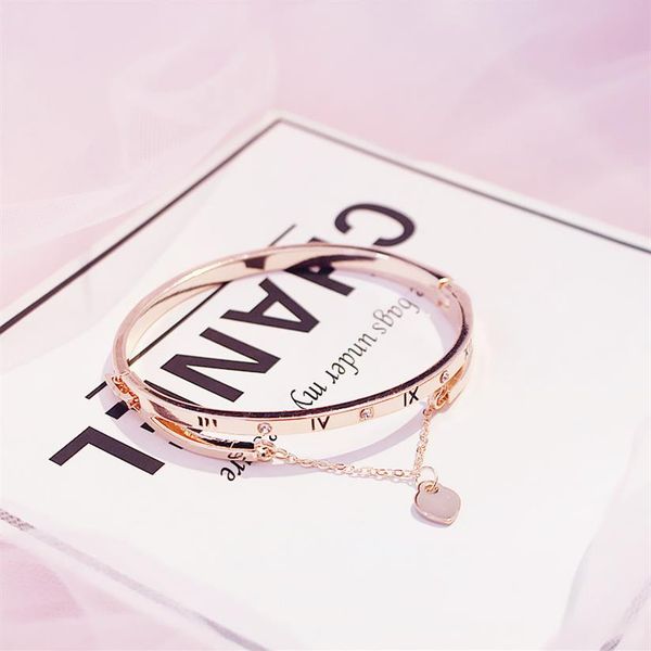 

whole- rose gold stainless steel bracelets bangles female heart forever love brand charm bracelet for women famous jewelry283z, Golden;silver