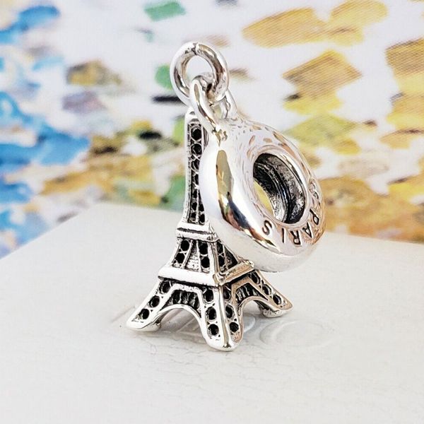 

100% 925 sterling silver eiffel tower pendant bead fits european jewelry pandora charm bracelets, Black