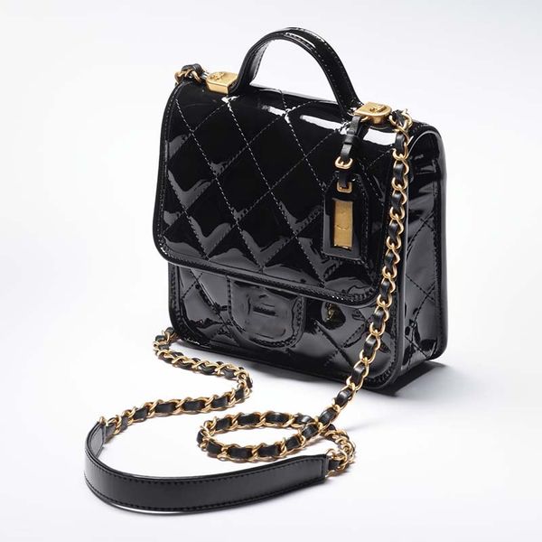 

designer handbags chain real leather women handbag superior quality quilted messenger bag pure black pu classic lacquered handbag fashion si
