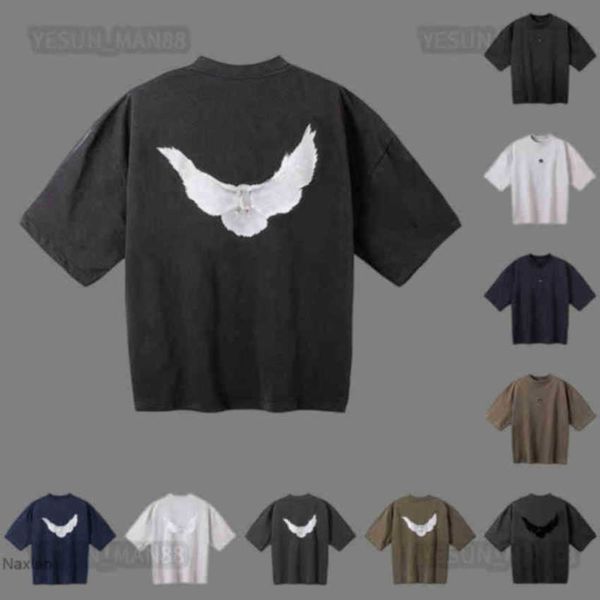 

designer kanyes classic wests t shirt three party joint peace dove printed washing water short sleeves high street yzys tees 2023, White;black