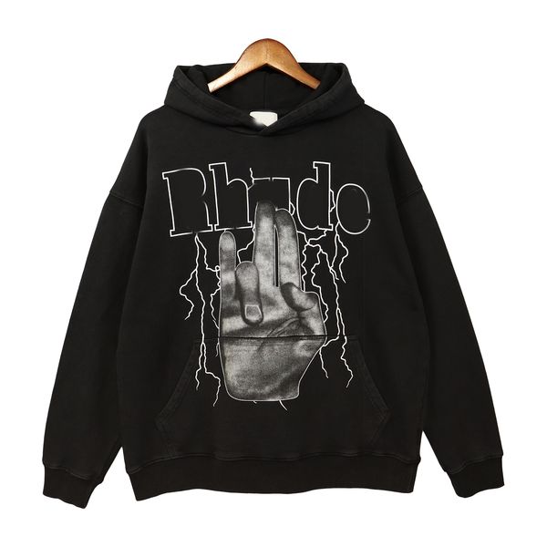 

2023 european dark high street fog wind finger lightning autumn winter hoodie loose os boyfriend bf hoodie woman heavy wash water, Black