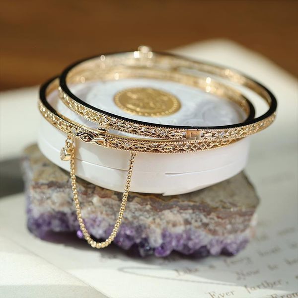 

bangle bracelet link chains fashion jewelry simple wide hollow out pattern totem bracelets personality relief jewelry colorful river stone d, Black