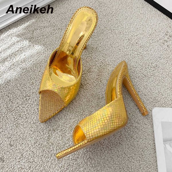 

dress shoes slippers aneikeh 2023 fashion open toe women mules concise solid pu thin high heel ankle slip-on ladies party outdoor 221213, Black