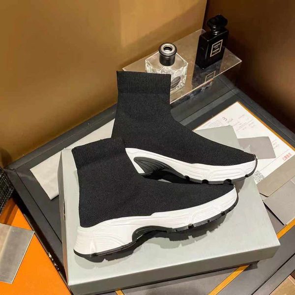 

designer socks casual shoes platform men mens woman shiny knit speed trainer runner sneaker sock 0722, Black