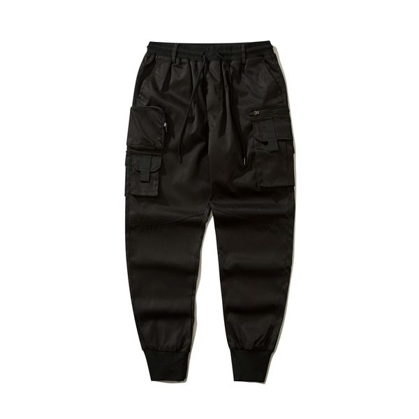 

zipper multi pocket cargo pants men fashion sweatpants hip hop black harem joggers streetwear, Black;brown