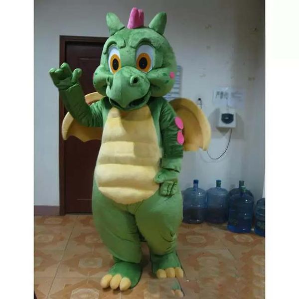 

promotion quality mascot green dragon mascot costume cartoon suit outfit opening business parents-child campaign, Red;yellow