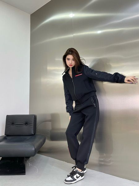 

women's two piece pants women casual sporty 2 set contrast color letter hooded zipper jacket elastic waist sweatpants, White