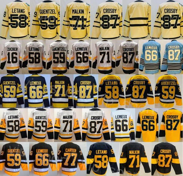 

2023 winter classic hockey 58 kris letang jersey reverse retro 16 jason zucker 87 sidney crosby 71 evgeni malkin 66 lemieux 59 jake guentzel, Black;red