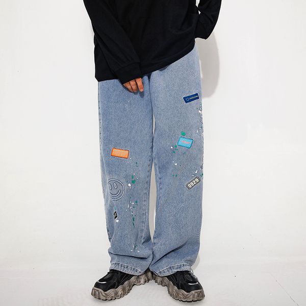 

baggy denim pants printed hip hop casual jeans men's fashion trousers, Black;brown