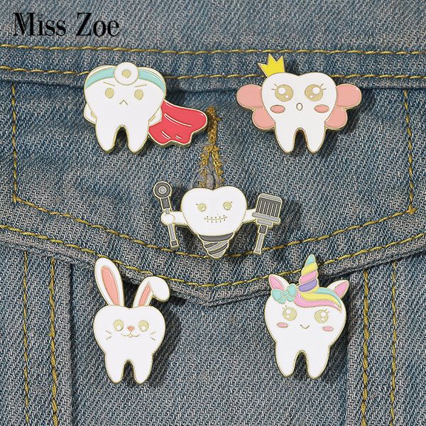 

lovely rabbit tooth enamel pins maintain oral health brooches lapel badges nursing implant jewelry gift for dentist doctor, Gray