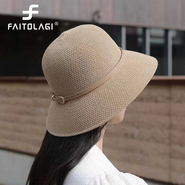 

beanie/skull caps fashion wild women straw hats summer outdoor beach cool sun visor hat ladies elegant bucket cap female sunscreen fisherman, Blue;gray