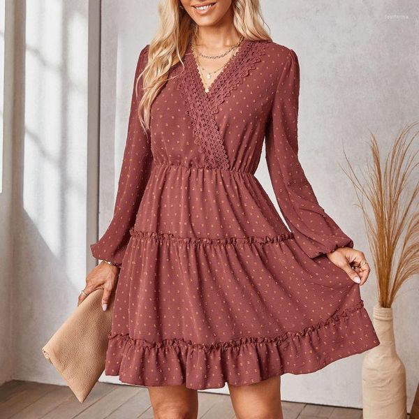 

casual dresses women mini swing party wedding dress v neck long sleeve tunic hip autumn elegant short, Black;gray