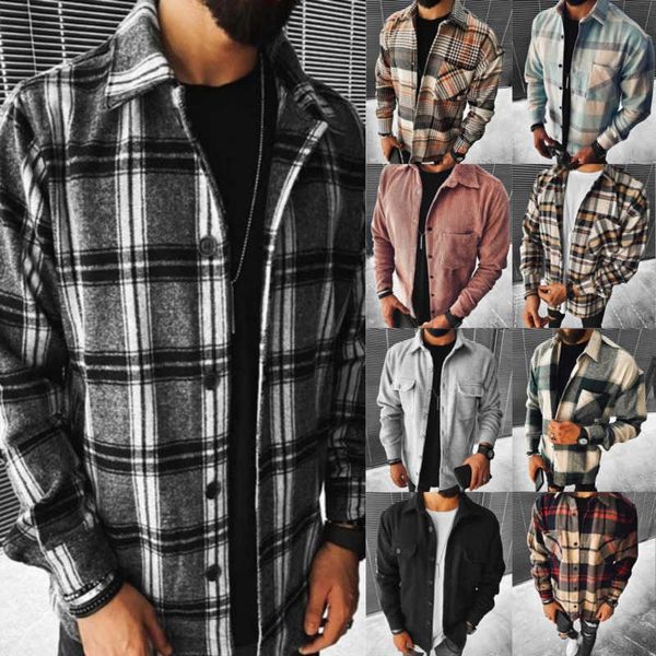 

plus sizes new mens shirt designer 2023 plaid pocket long sleeve casual shirt coat 15 colours s-5xl, White;black