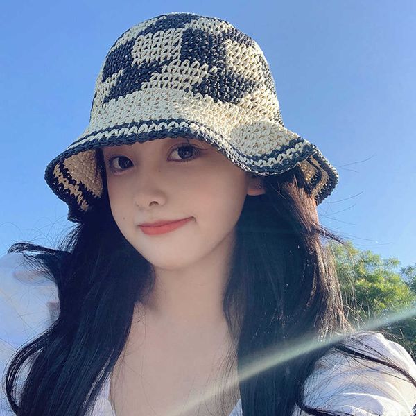 

beanie/skull caps plaid bucket hat golf cap fishing s for women luxury designer brand beach summer straw sun bob t221201, Blue;gray
