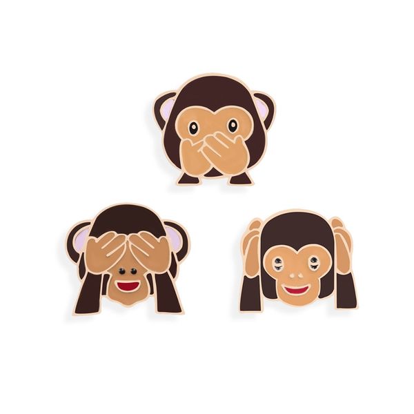 

cartoon emoticon monkey head brooches for children 3pcs set gold plated animal enamel badges alloy pin denim shirt jewelry gift bag accessor, Gray