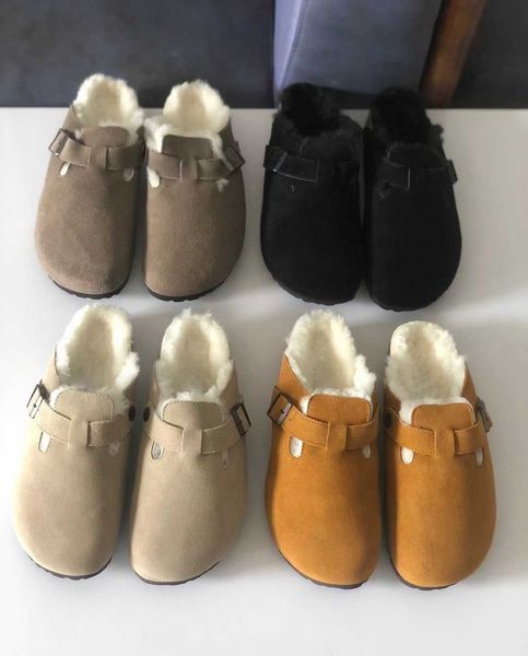 

Slippers Men Australia Wool Designer Boston Cloggs Slippers Winter Fur Scuff Slipper Clogs Cork Sliders Leather Wool Sandals Womens Loafers Shoes