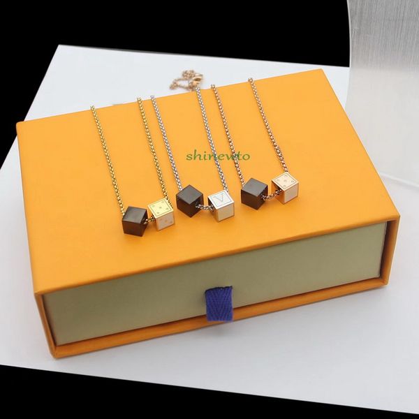 

europe america fashion style necklace men lady women stainless steel metal with v initials flower double dice charm long chain, Silver
