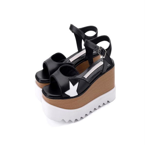 

stella mccartney elyse sandals wedge star platform sandals fashion new shoes casual summer sneakers flats heels lady open toe sand284l, Black