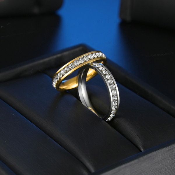 

crystal single row drill ring band women's stainless steel rings wedding engagement gift fashion fine jewelry will and sandy, Silver