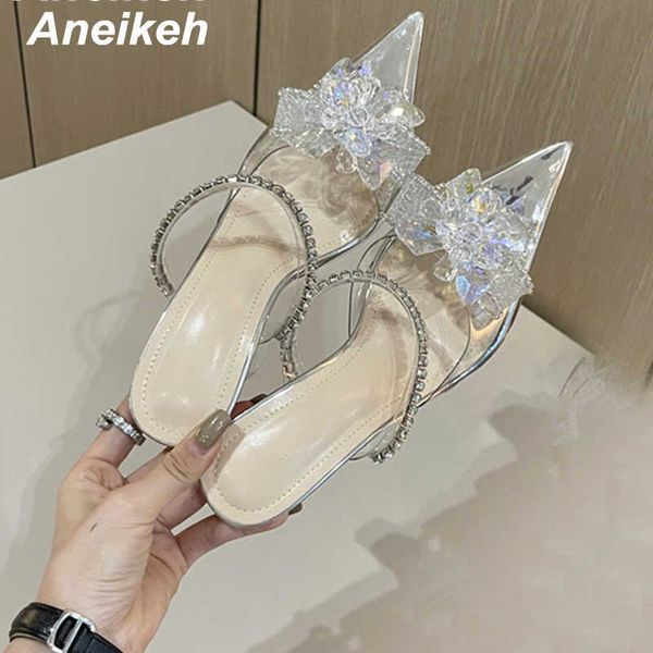 

dress shoes aneikeh 2023 new summer fashion crystal buckle women pumps pointed toe high heels pvc transparent sandals wedding prom shoe 2212, Black