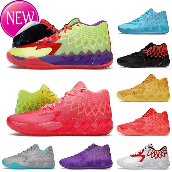 

oglamelo ball mens basketball shoes mb.01 galaxy rick and morty not from here red blast trainers rock ridge grey iridescent white black spor