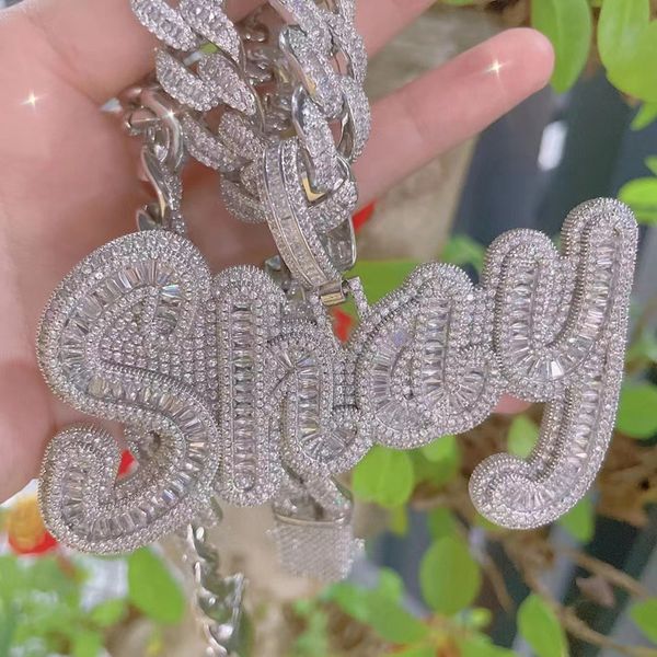 

men women new trendy jewelry gold silver colors baguettes cz custom name letter pendant jewelry with 3mm 24inch rope chain