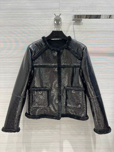 

milan runway women's leather faux leather 2023 new spring o neck long sleeve panelled coats designer brand same style jackets 1213-9, Black