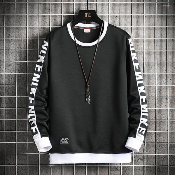 

men's hoodies men side stripe o-neck sweatshirt crewneck hip hop high street long sleeve spring and autumn, Black