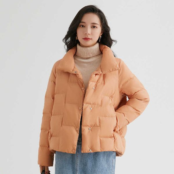 

winter siyu 2022 women's 90 down solid color stand collar button jacket short coat, Black