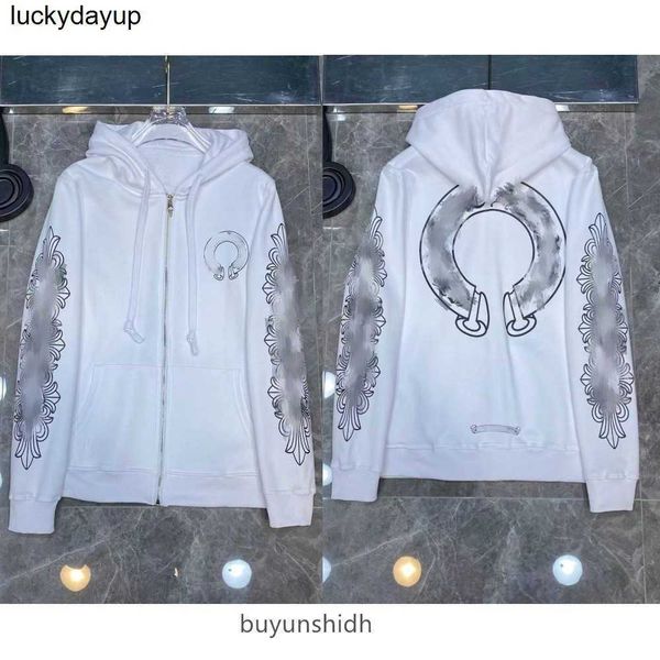 

men's hoodies sweatshirts designer chroms hoodies flower front printed pocket zipper fashion brand hoodie, Black