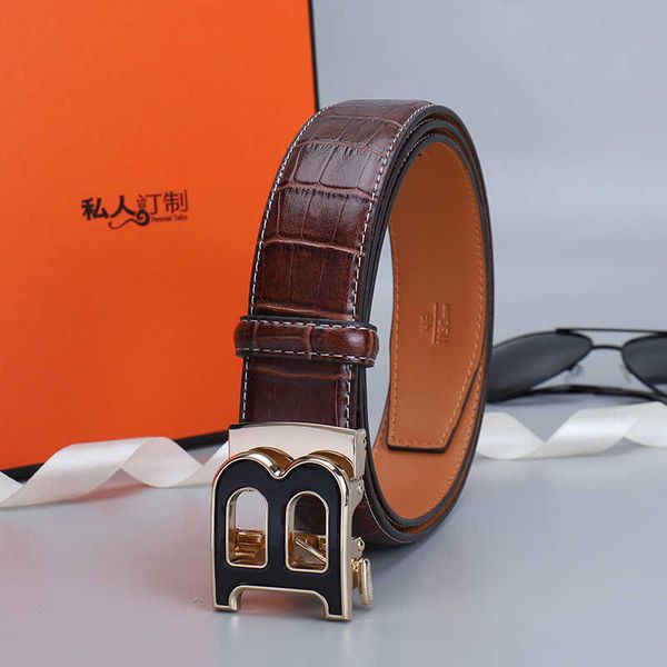 

belts high end belt pure cowhide men's letter luxury new gift box business automatic buckle 1213, Black;brown
